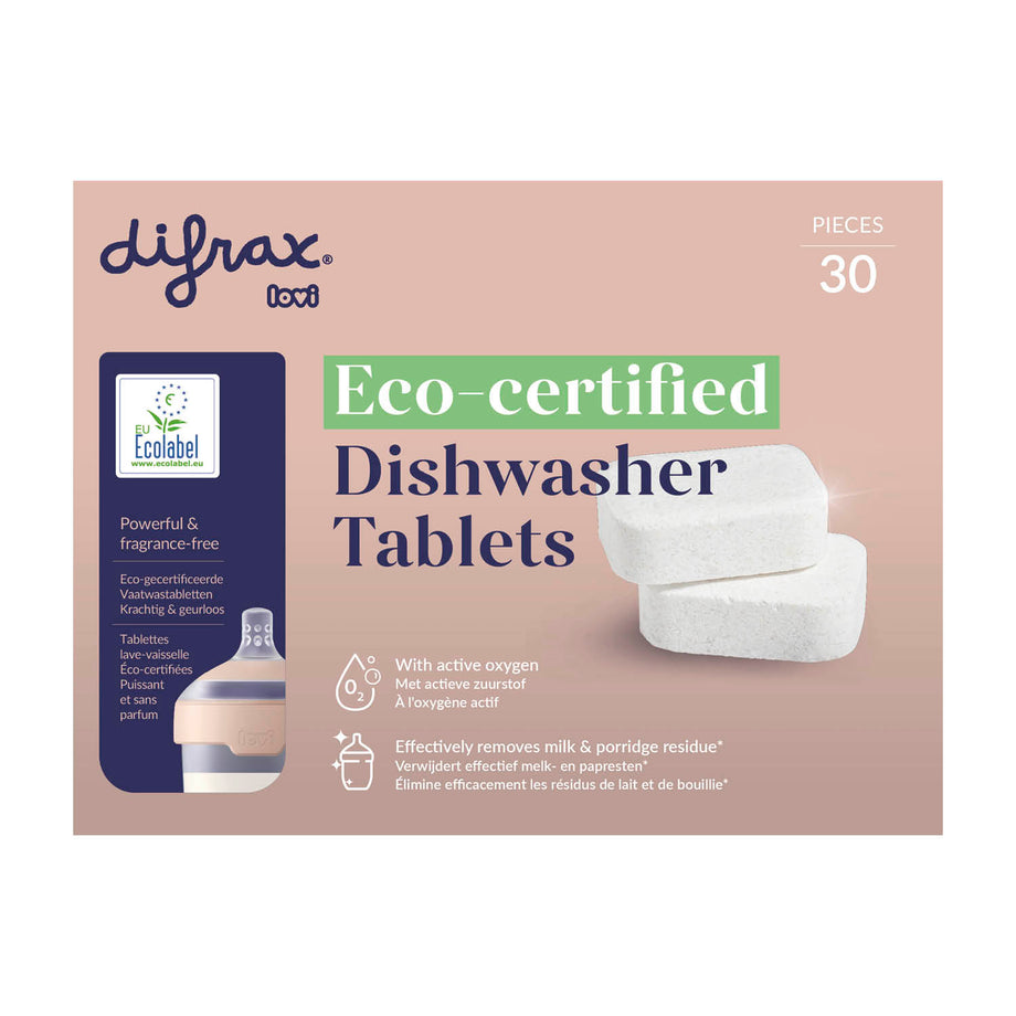 Difrax LOVI ECO Dishwasher Tablets verpakking 30 stuks met EU Ecolabel certificering