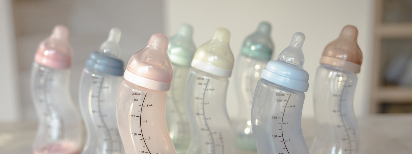 Difrax babyflessen collectie met S-fles, glazen fles en accessoires