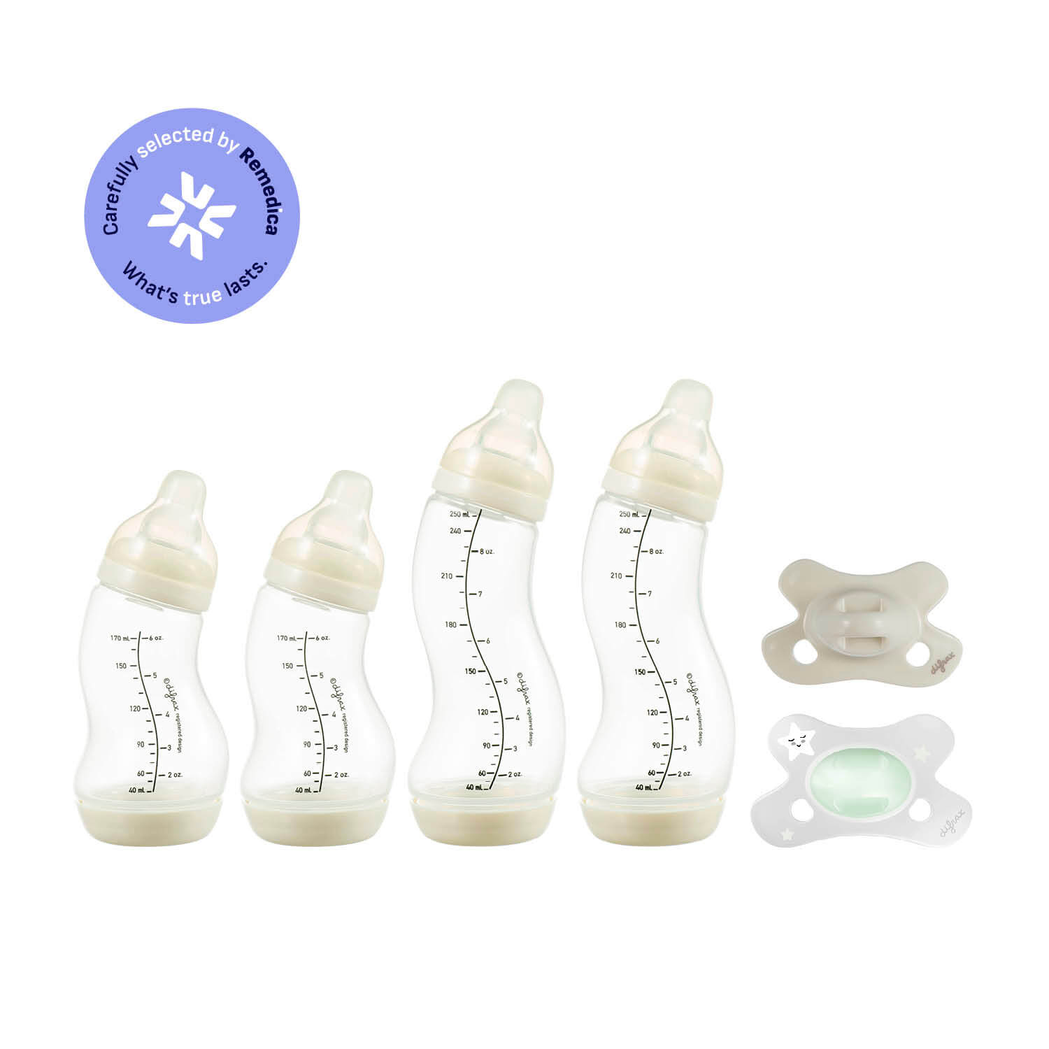 ifrax Newborn Starter Set met 2 babyflesjes 170ml, 2 babyflesjes 250ml en 2 fopspenen, geselecteerd door Remedica
