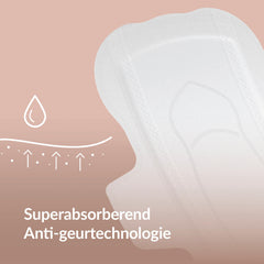 Close-up van het Difrax LOVI kraamverband voor de nacht met de tekst "Superabsorberend, anti-geurtechnologie"