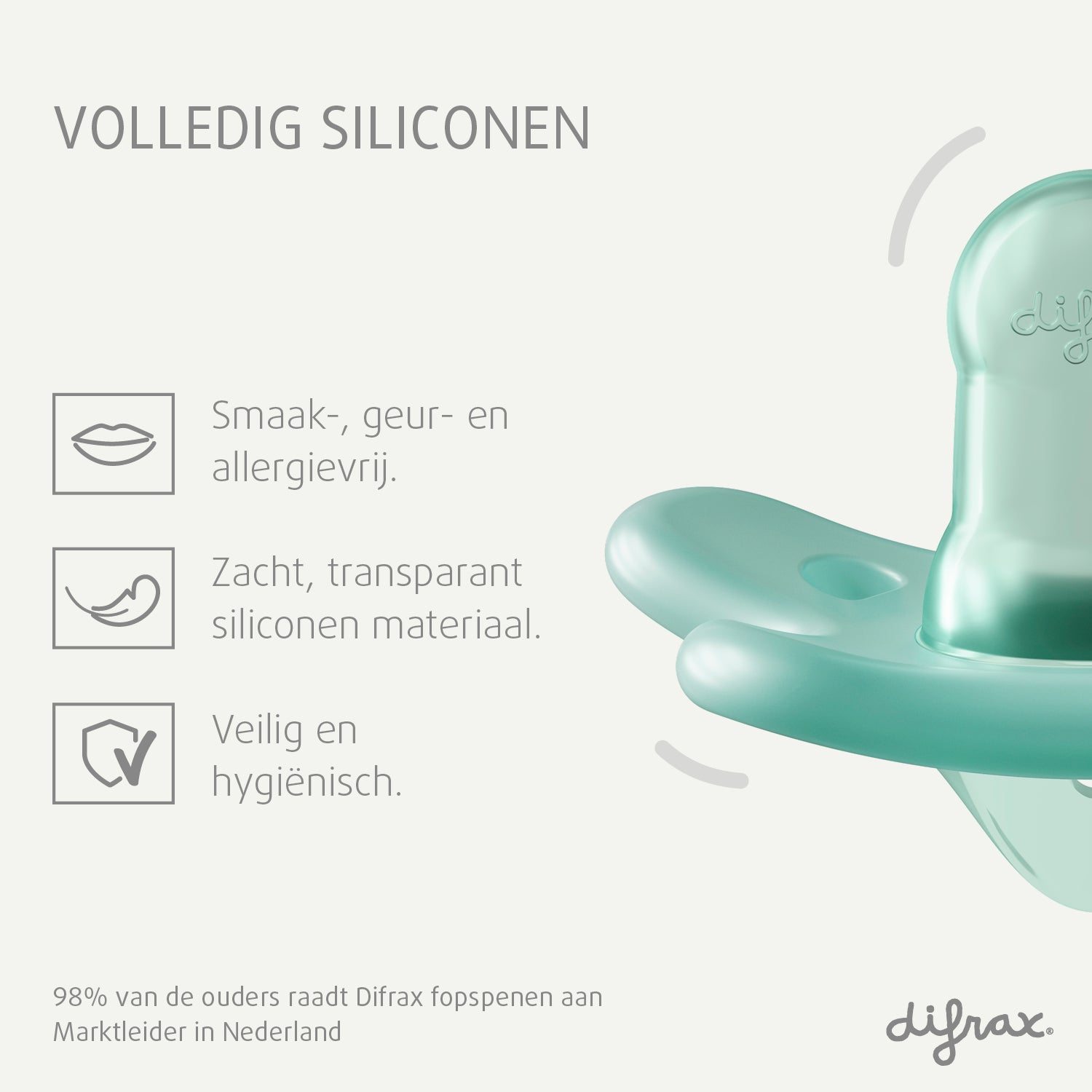 Difrax volledig siliconen fopspeen - smaak- geur- en allergievrij, zacht transparant materiaal, veilig en hygiënisch