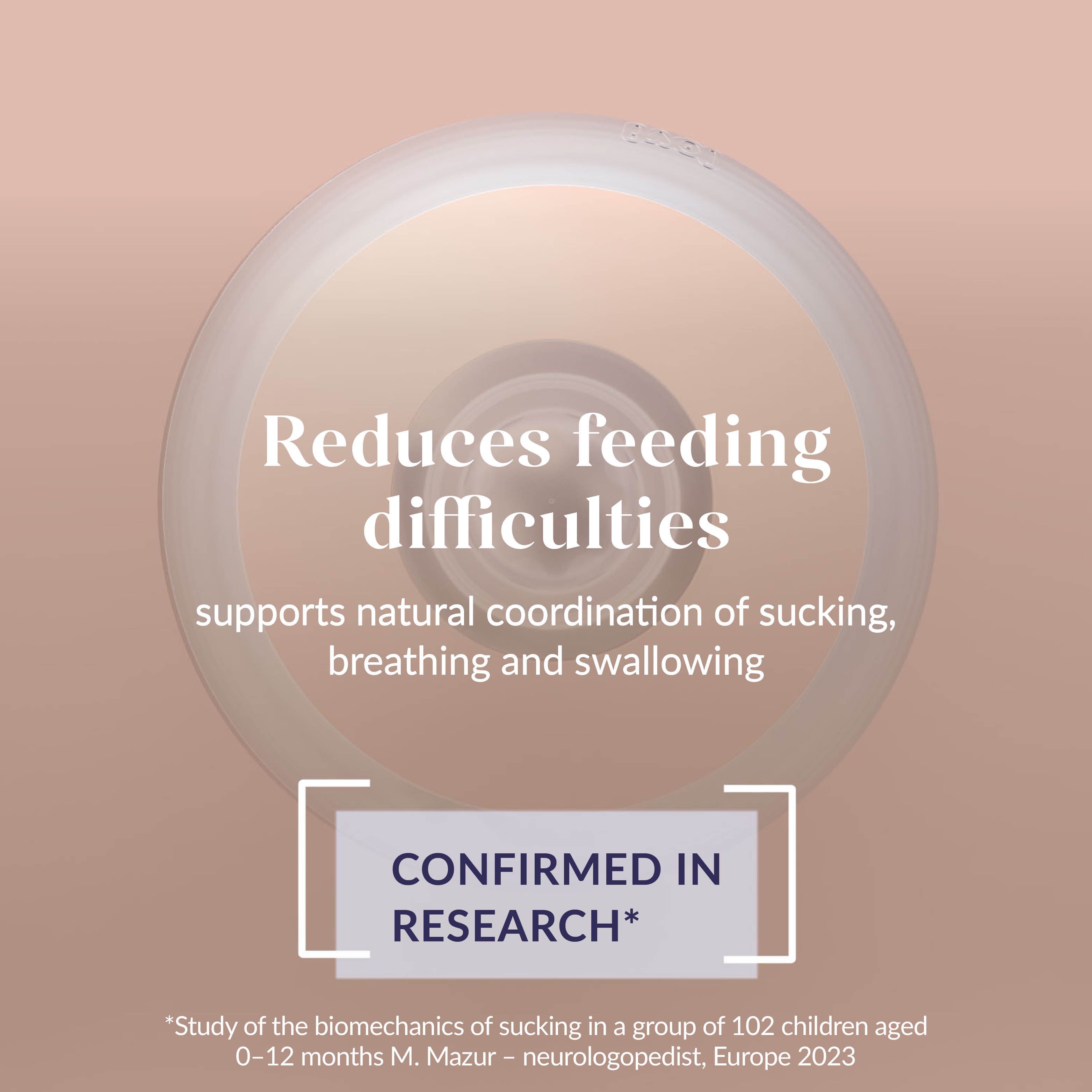 Bovenaanzicht van Lovi flesspeen met concentrisch ringontwerp dat de natuurlijke coördinatie van zuigen, ademhalen en slikken ondersteunt