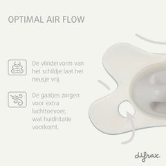 Difrax fopspeen vlindervorm schildje met optimale luchttoevoer - ventilatieopeningen voorkomen huidirritatie en laten neusje vrij