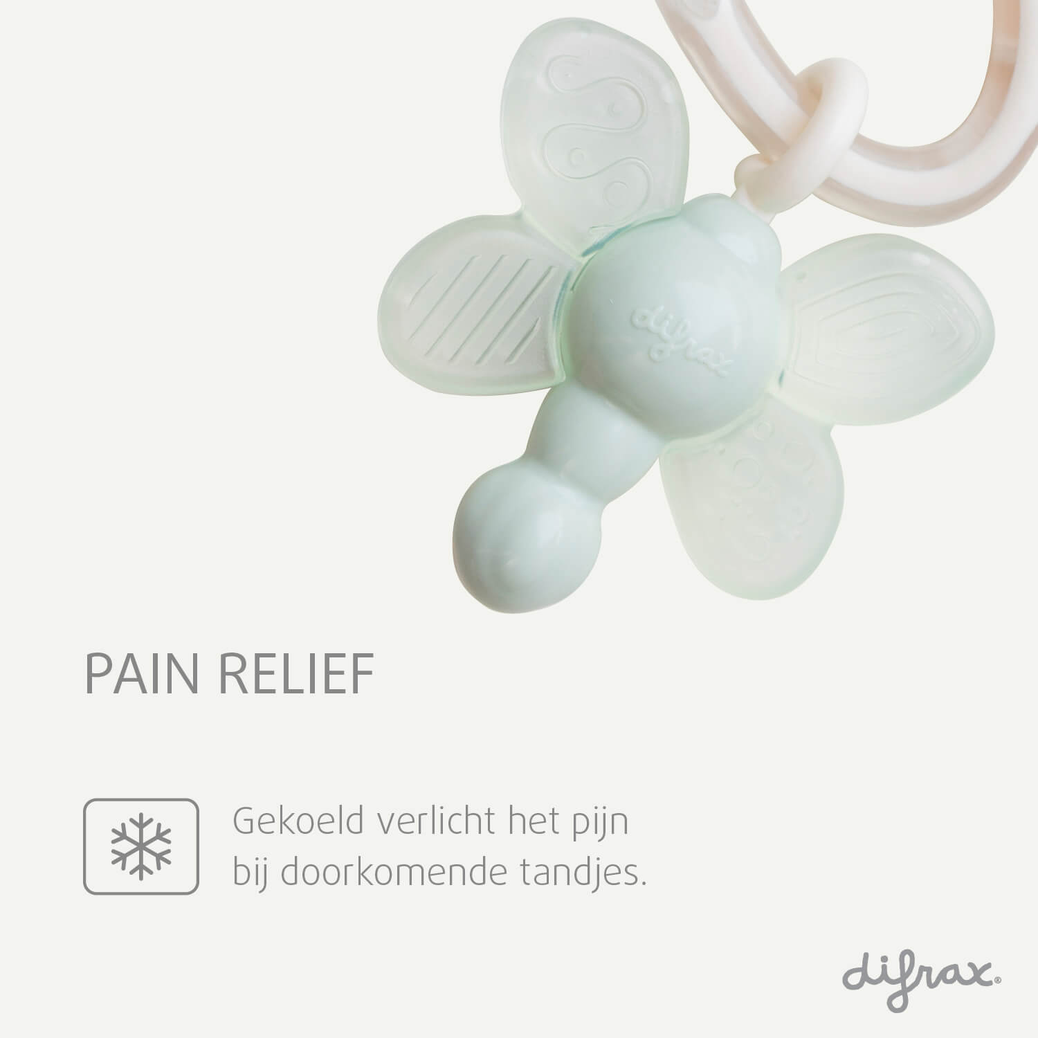 Bijtring pistachio met koel element tegen pijn 