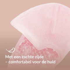 Close-up van een Difrax LOVI zoog thermo gelpad met een zachte zijde voor comfortabel contact met de huid.