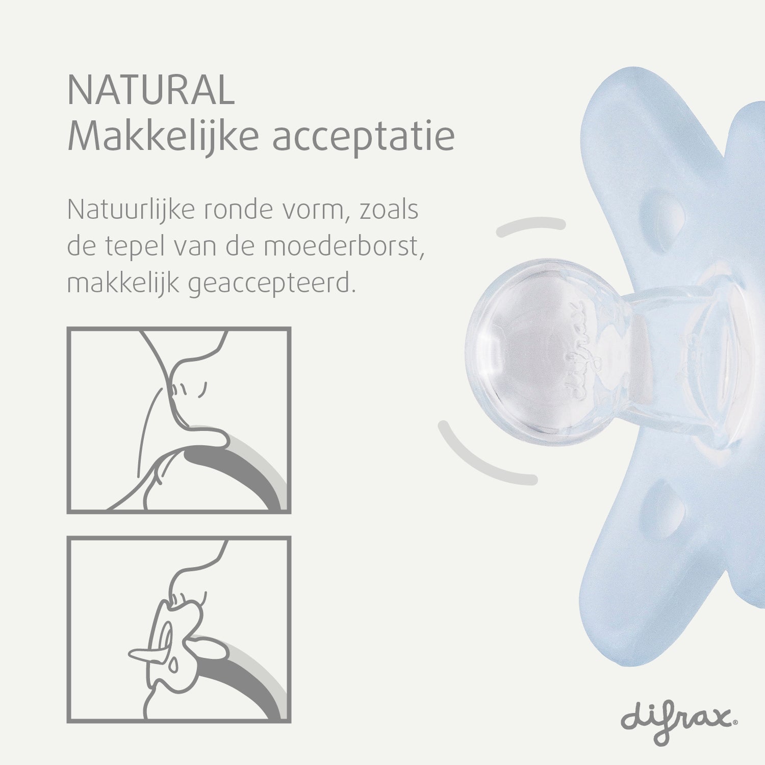 Difrax Natural siliconen fopspeen 0-6 maanden blauw - ronde vorm zoals moederborst voor makkelijke acceptatie bij baby's