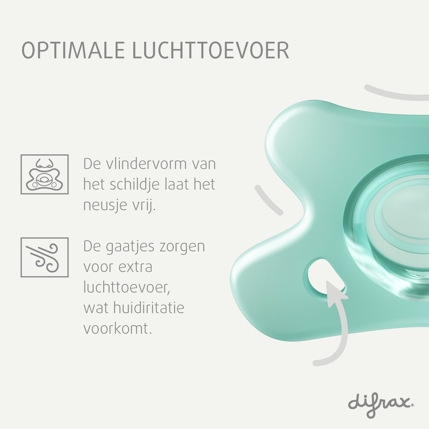 Difrax fopspeen vlindervorm schildje met ventilatieopeningen - optimale luchttoevoer voorkomt huidirritatie rond neusje