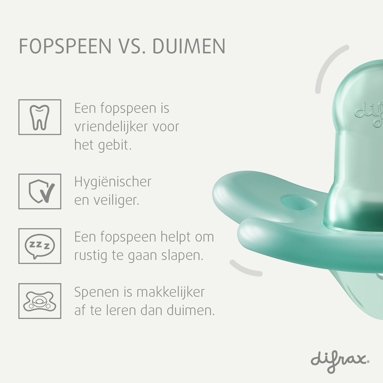 Difrax fopspeen voordelen versus duimzuigen - tandvriendelijker, hygiënischer, helpt bij slapen en makkelijker af te leren