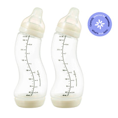 Difrax S-fles 250ml duopack in Ivory, set van twee ivoorkleurige babyflessen met natuurlijke speen en anti-colic bodem, met Remedica keurmerk