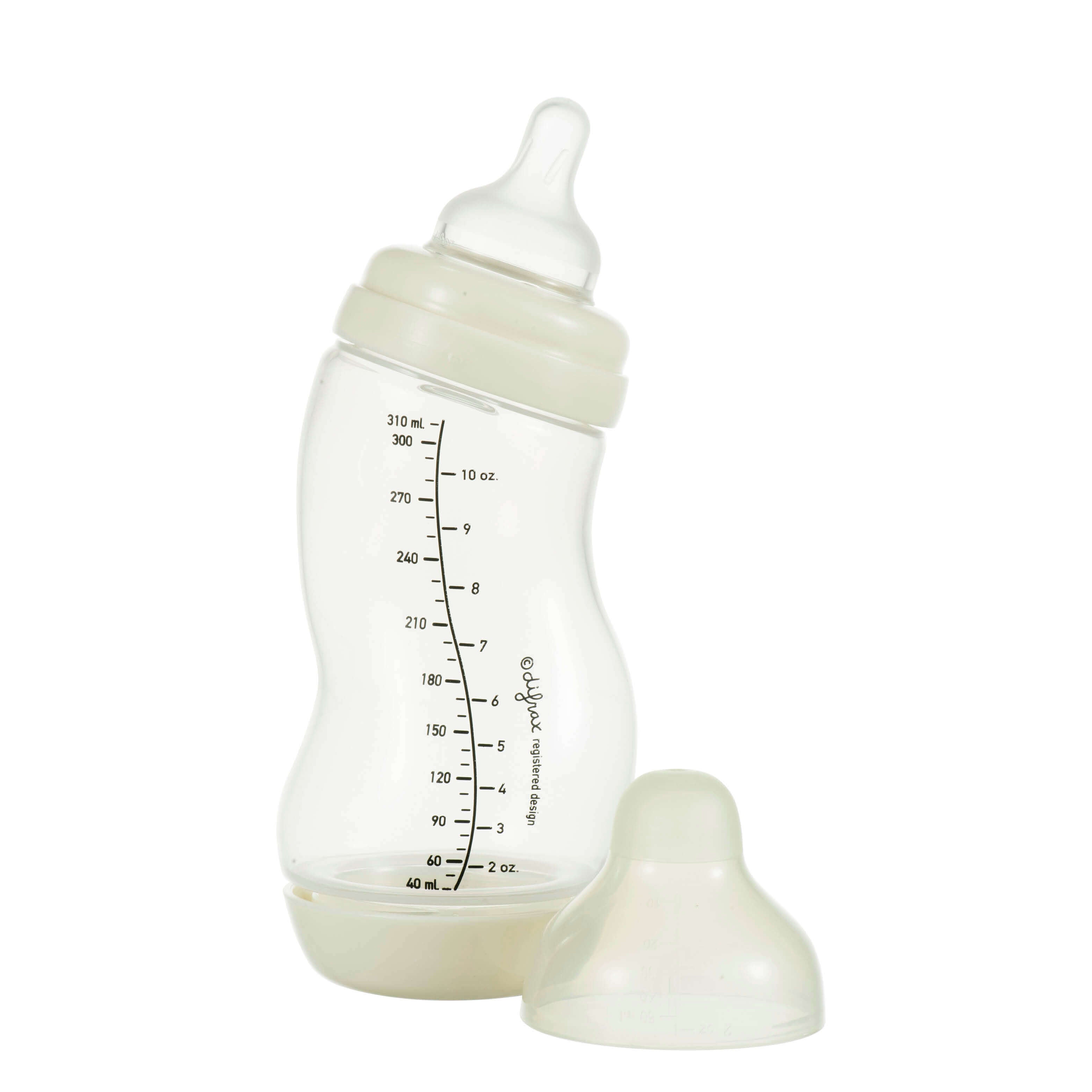 Difrax Biberon Verre Anti-Colique 310 Ml Blanc - Biberon Naissance Ergonomique Forme S, Idéal Allaitement Mixte