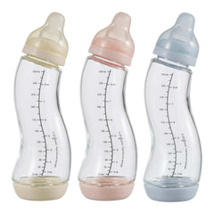 Difrax glazen S-fles 250ml in drie kleuren – naturel, roze (Blossom) en blauw (Ice) – anti-colic glazen babyfles