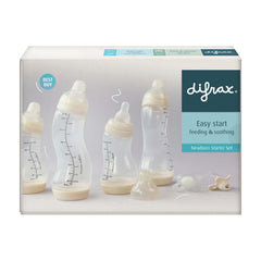 Verpakking Difrax Newborn Starter Set Easy Start feeding & soothing met 4 S-flesjes en 2 fopspene