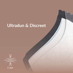 Difrax LOVI zoogcompres met een ultradun profiel van 1 mm en de tekst “Ultradun & Discreet”.