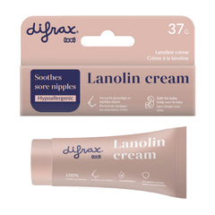 Verpakking en tube lanoline tepelcrème (37g) voor het verzachten van gevoelige tepels tijdens het geven van borstvoeding.