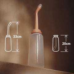 Difrax LOVI Peri Bottle met afmetingen van 33 cm en 20 cm.
