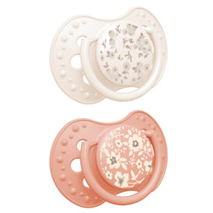 Difrax LOVI Blossom Dynamische fopspeen 18+ maanden, Girl, 2 stuks, siliconen, klein schildje, Glow in the Dark-ring, BPA-vrij
