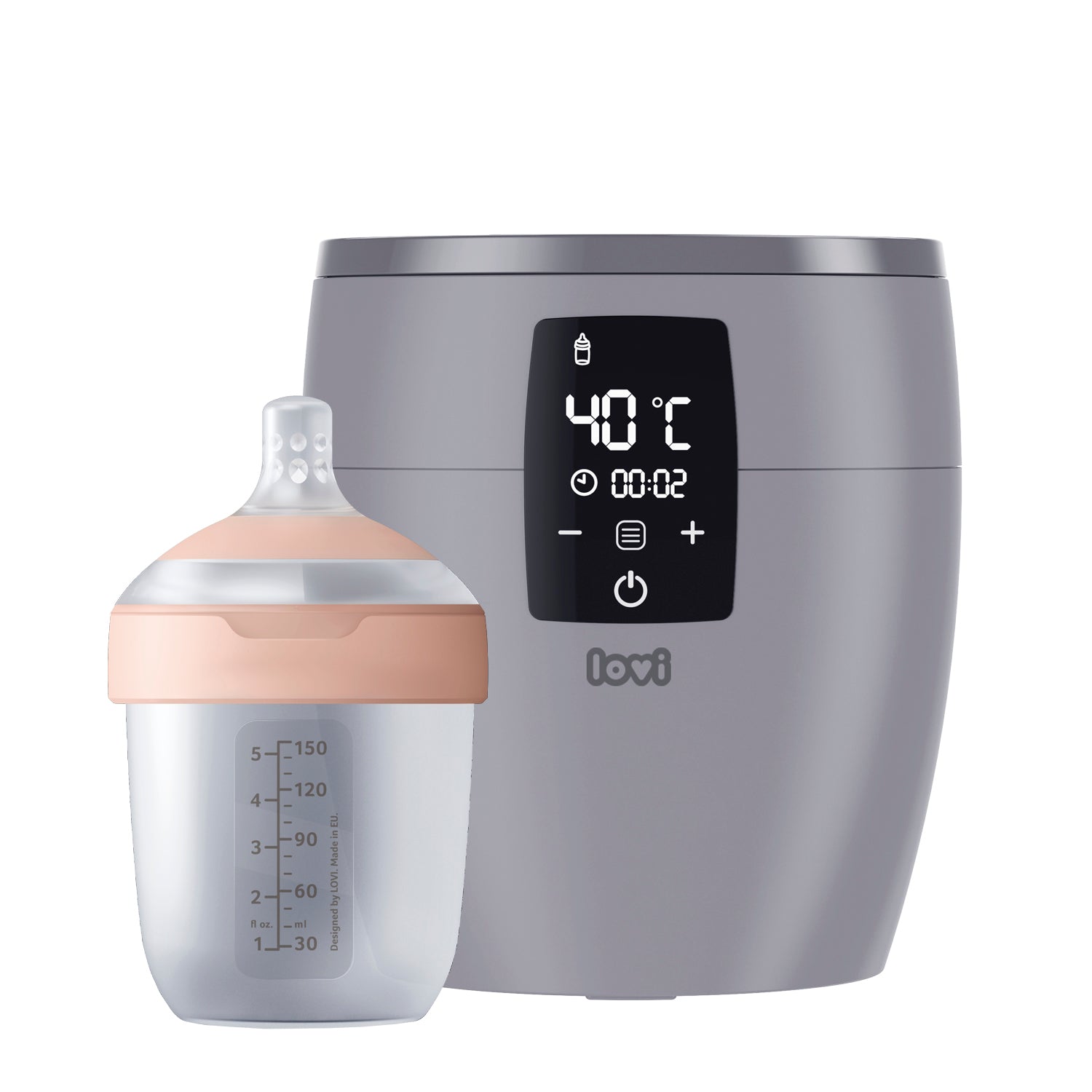 Difrax LOVI Fles & Warmer Duopack – complete set met Mammafeel fles (150 ml) en flessenwarmer met 6 functies, ontworpen voor natuurlijk voeden en snel, veilig opwarmen van melk.