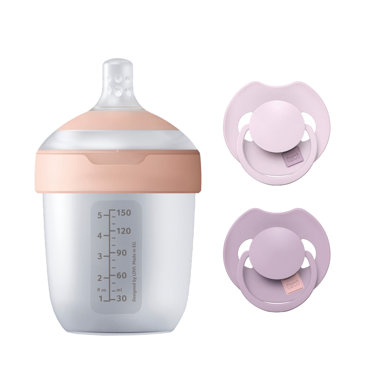 Difrax LOVI Mijn Eerste Babyset met Mammafeel fles 150ml en Prime fopspeen duopack 0-6 maanden in Lilac / Violet, ideaal kraamcadeau voor jonge ouders
