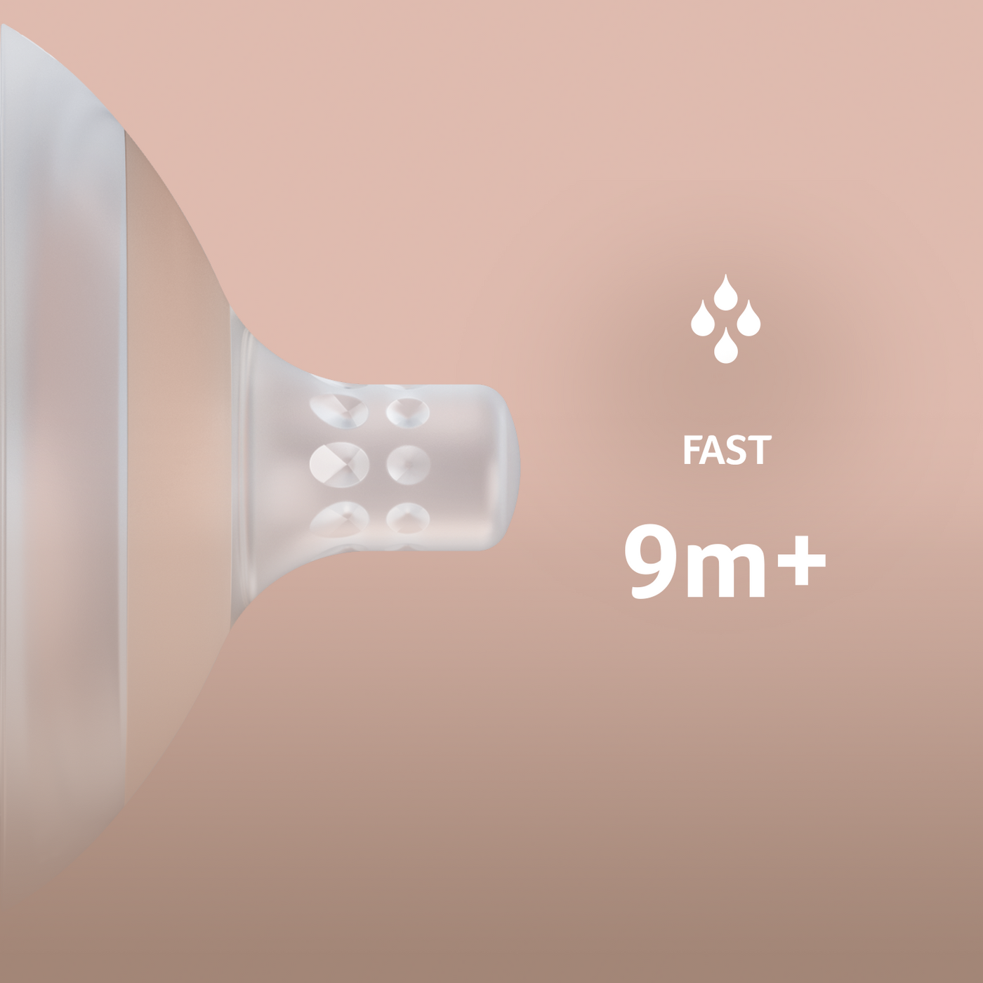 Close-up van de Difrax LOVI Fast speen (9m+) uit de Samen Groeien Set – zacht siliconen zuiggedeelte voor natuurlijk en comfortabel voeden.