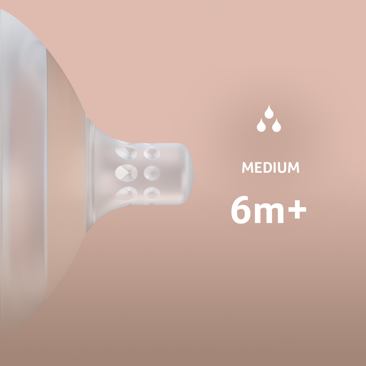 Close-up van de Difrax LOVI Medium speen (6m+) uit de Samen Groeien Set – zacht siliconen zuiggedeelte voor natuurlijk en comfortabel voeden.