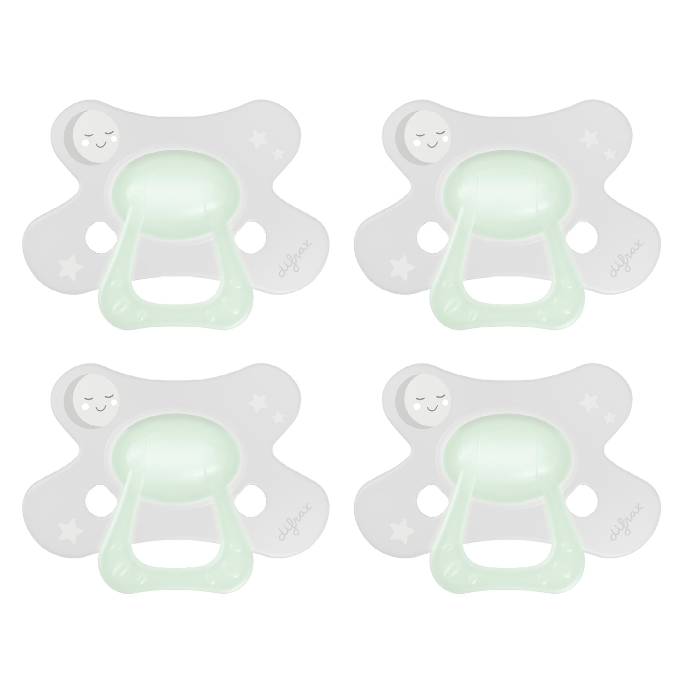 Set van 4 Difrax Natural fopspenen 18+ maanden Glow in the Dark met vlindervormig schildje voor optimale luchttoevoer en huidvriendelijk ontwerp