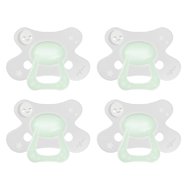 Set van 4 Difrax Natural fopspenen 18+ maanden Glow in the Dark met vlindervormig schildje voor optimale luchttoevoer en huidvriendelijk ontwerp