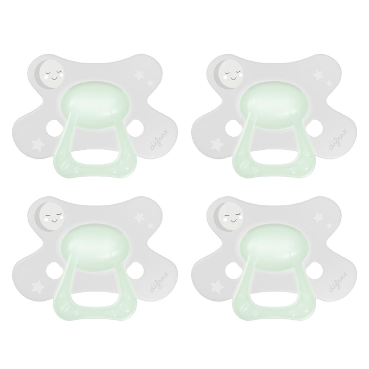 Set van 4 Difrax Natural fopspenen 18+ maanden Glow in the Dark met vlindervormig schildje voor optimale luchttoevoer en huidvriendelijk ontwerp
