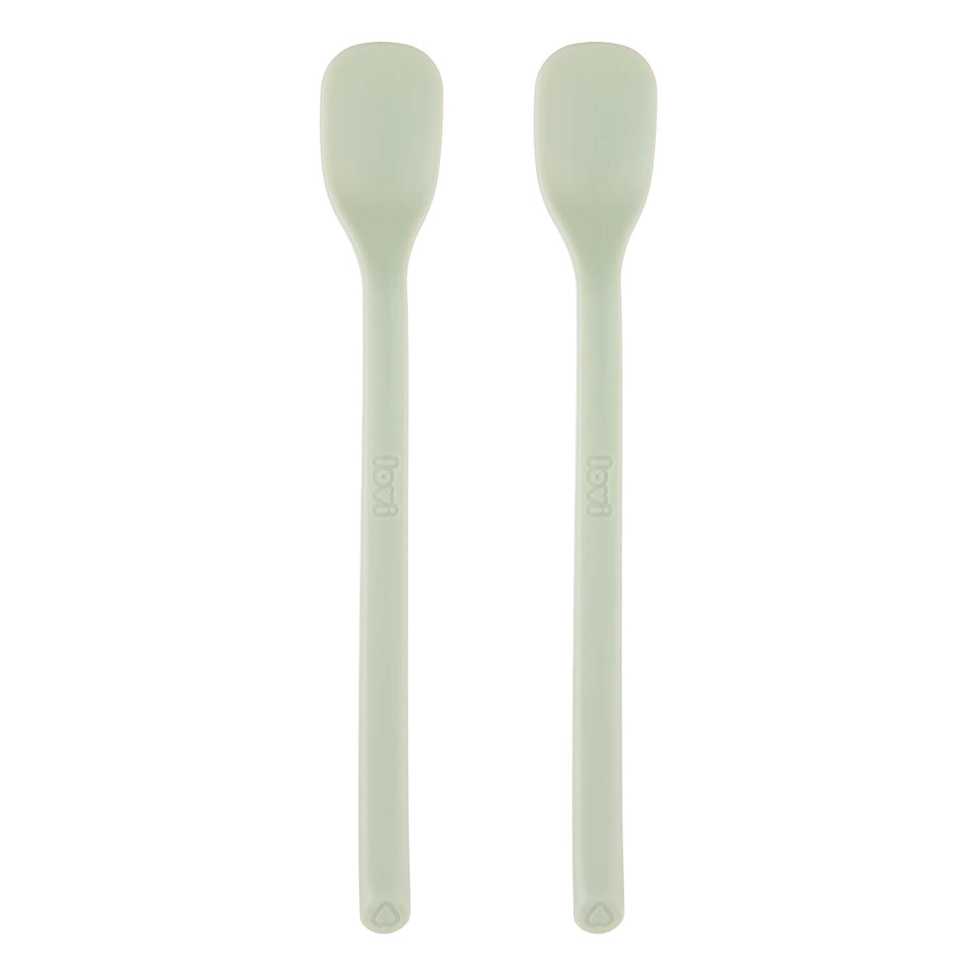Twee eerste voedingslepels voor baby’s in pistachekleur, voorkant