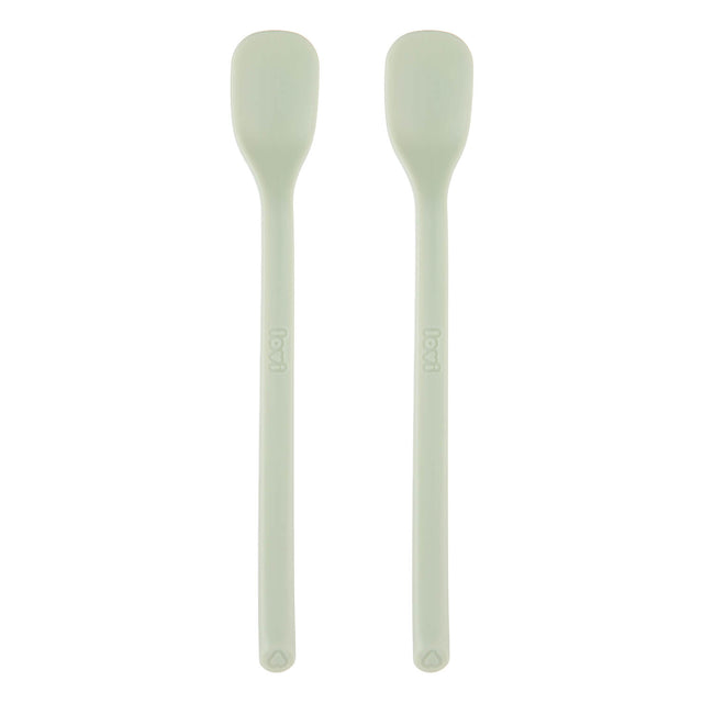 Twee eerste voedingslepels voor baby’s in pistachekleur, voorkant