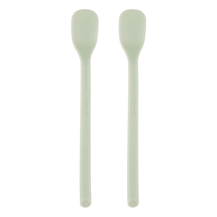 Twee eerste voedingslepels voor baby’s in pistachekleur, voorkant