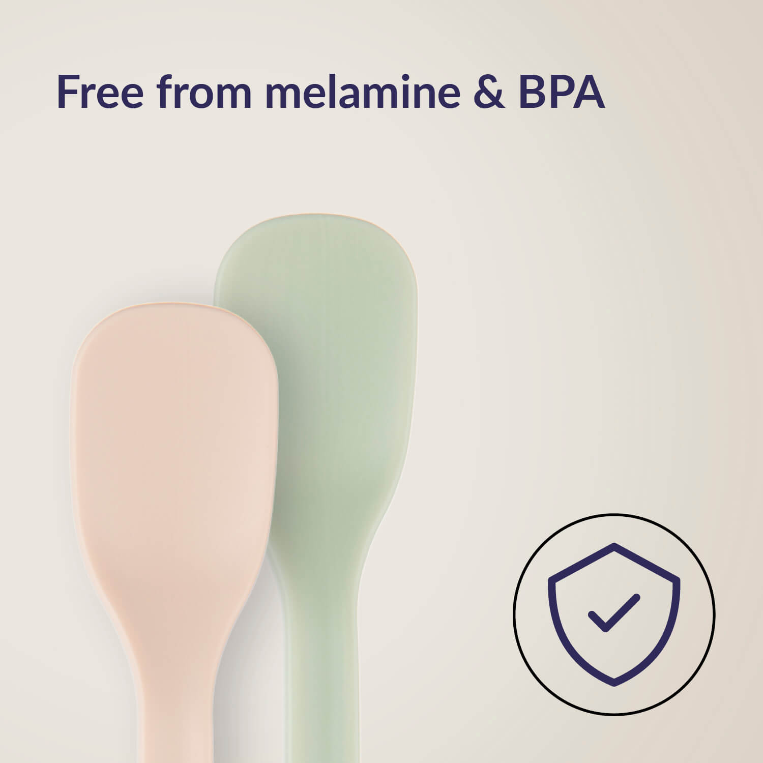 Twee eerste voedingslepels in pistache- en nudekleur, vrij van melamine en BPA