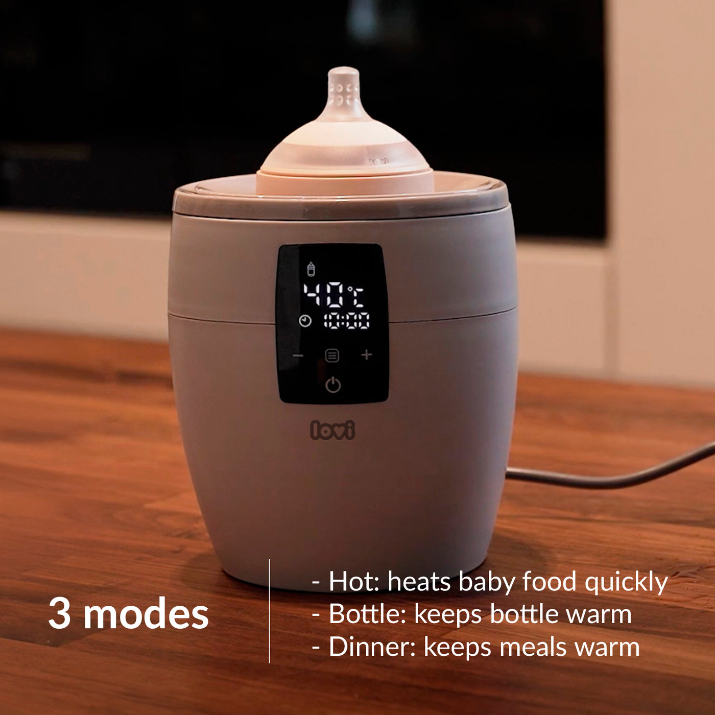Illustraties van de 3 modes van de flessenwarmer