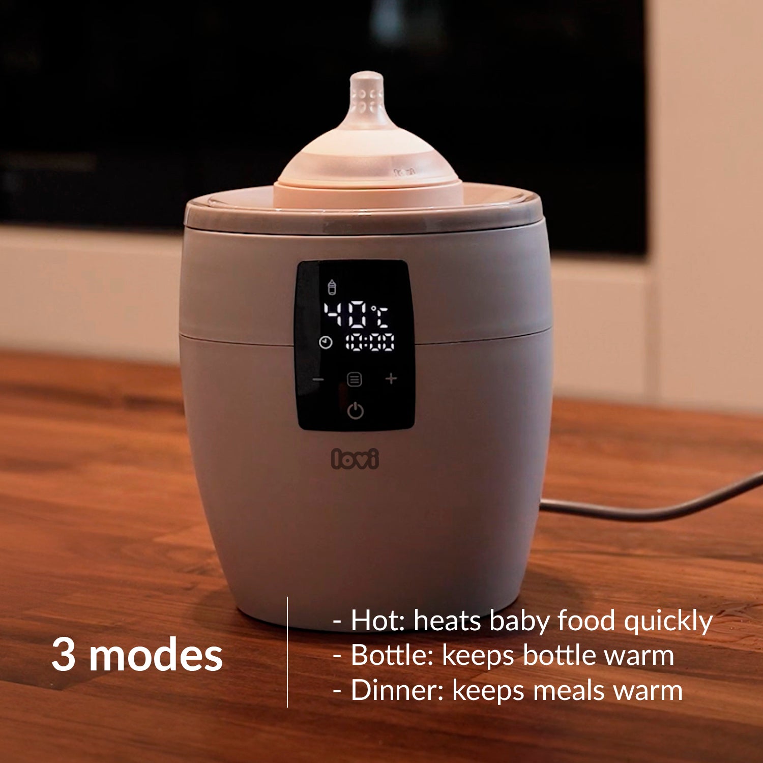 Illustraties van de 3 modes van de flessenwarmer
