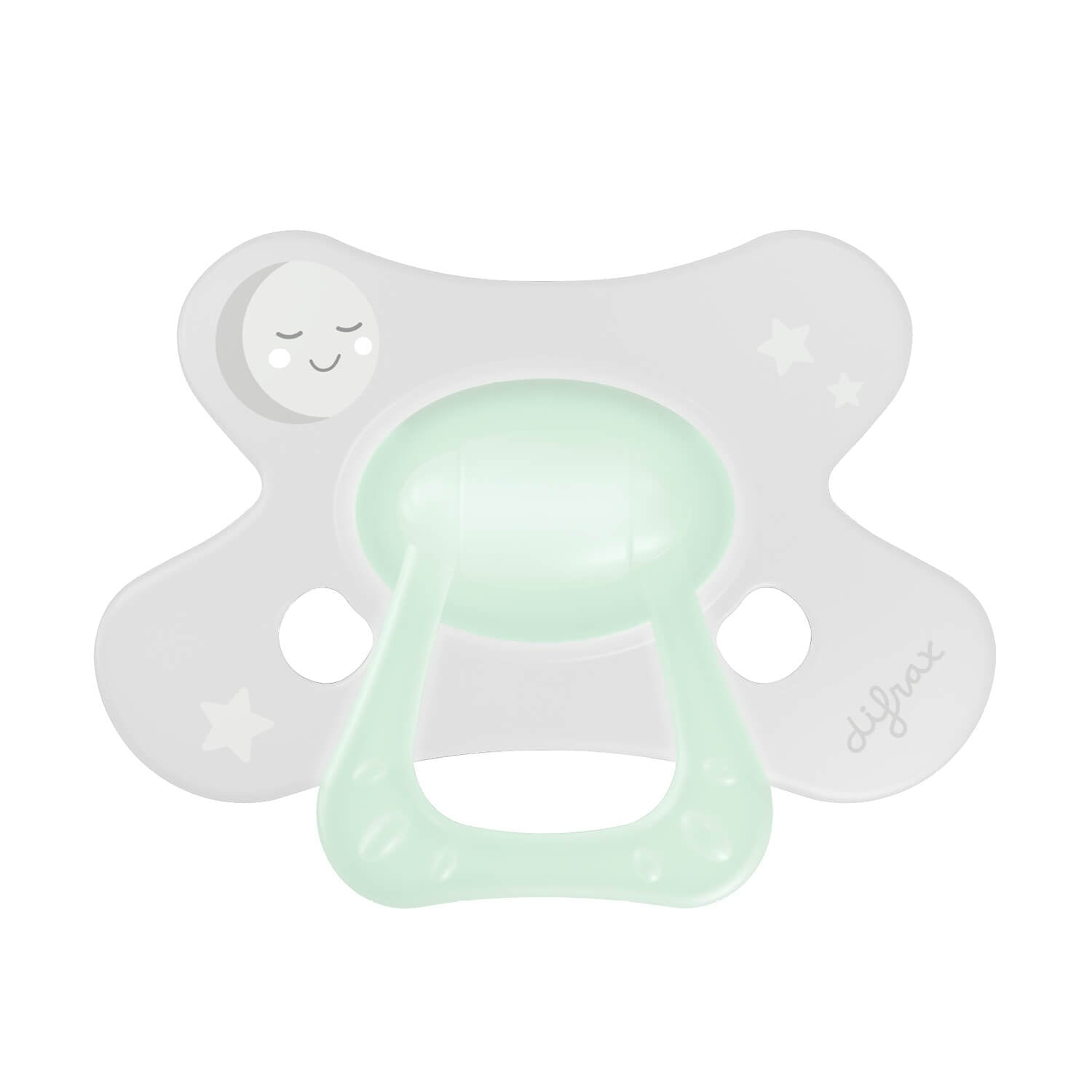 Difrax Glow in the Dark Natural fopspeen 18+ maanden met Maan en sterren printje