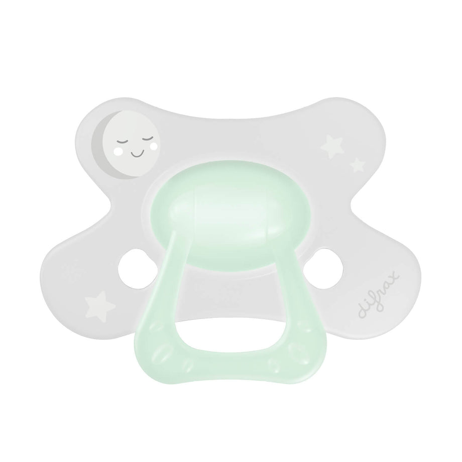 Difrax Glow in the Dark Natural fopspeen 18+ maanden met Maan en sterren printje
