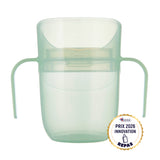 Difrax LOVI Genius Cup in de kleur Pistachio met Prix 2026 Innovation Award, ideaal voor kinderen vanaf 6 maanden om zelfstandig te leren drinken. Voorzien van slow-flow inzetstuk, ergonomische handvatten en ontworpen voor een natuurlijke, veilige drinkhouding.