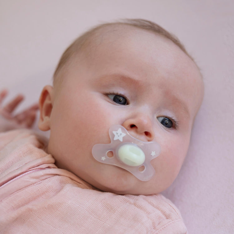 Pacifier Natural 0-6M Pure and Glow – Raspberry | Peachy - 4 count