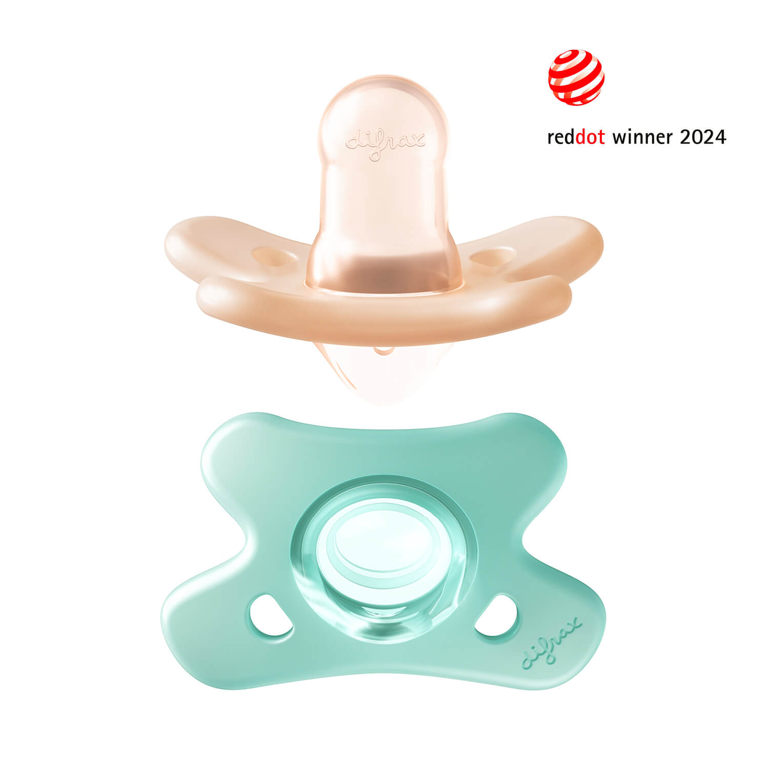 Difrax siliconen fopspeen 0-2 maanden in earth moonstone en aqua - Red Dot Design Award winnaar 2024, vlindervorm met ventilatieopeningen"