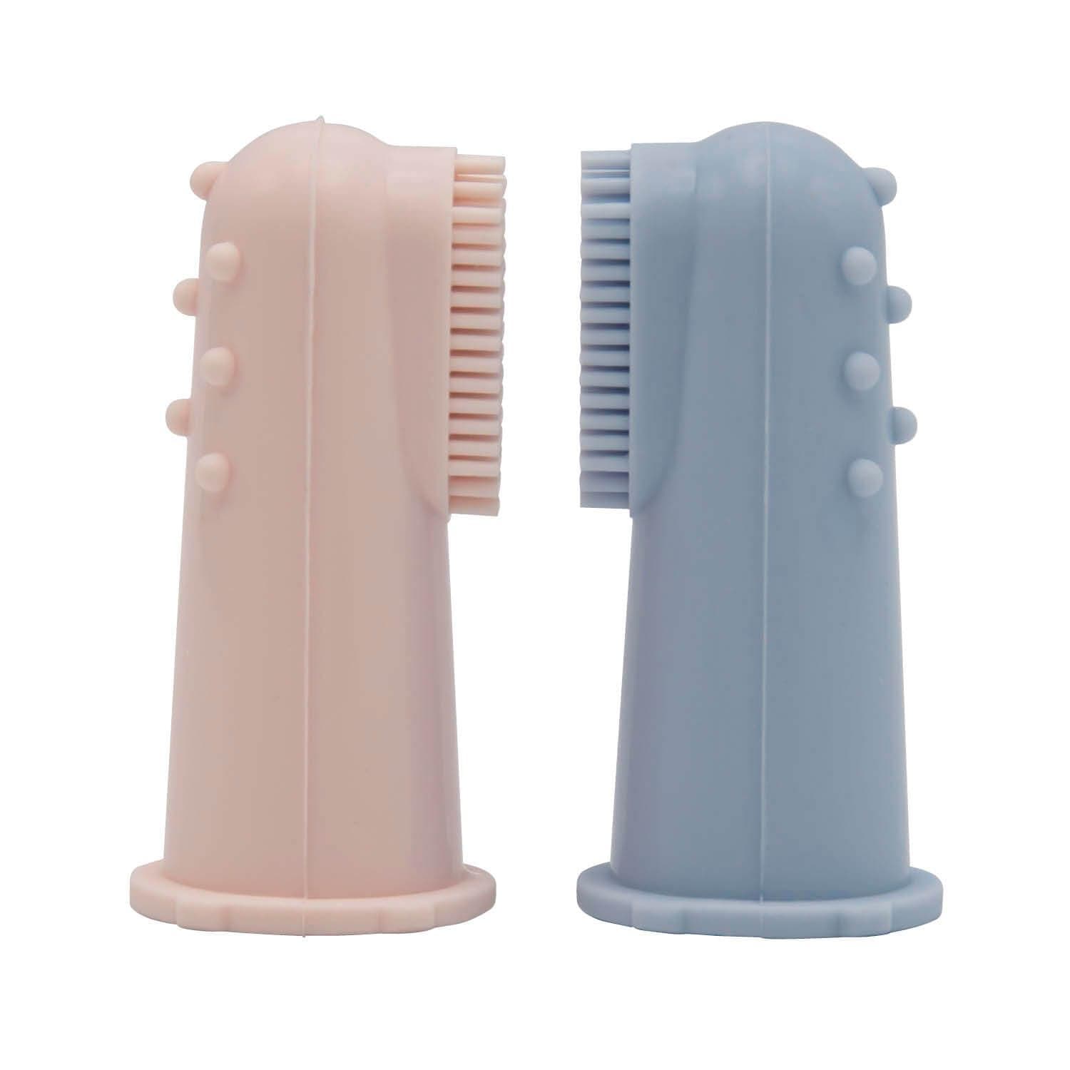 Siliconen vingertop baby tandenborstel in roze en blauw